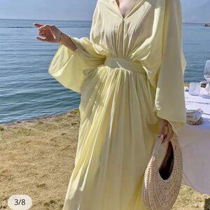 AEL Amy Enjoy Life Studio lemon V-neck exquisite batwing dress.